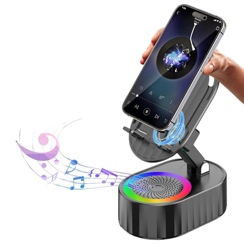 5-in-1 Wireless Induction Bluetooth Speaker with Phone Holder & Ambient Light