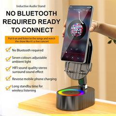 5-in-1 Wireless Induction Bluetooth Speaker with Phone Holder & Ambient Light
