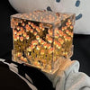 BharatTech Cube Tulip Lamp – LED Mirror Light with Artificial Flower Design, Decorative Night Lamp & Perfect Gift