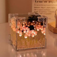 BharatTech Cube Tulip Lamp – LED Mirror Light with Artificial Flower Design, Decorative Night Lamp & Perfect Gift