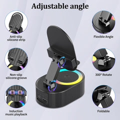 5-in-1 Wireless Induction Bluetooth Speaker with Phone Holder & Ambient Light